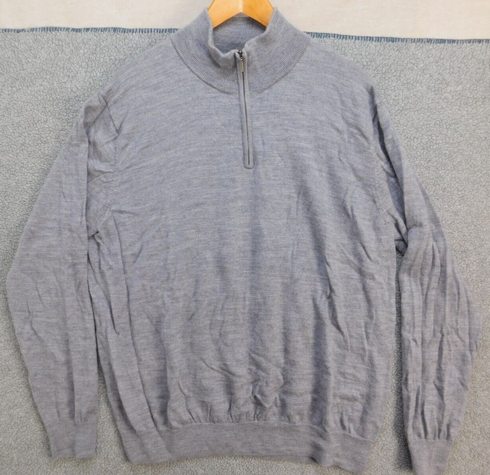 Goodthreads Men's XXL Stand Up Collar 1/4 Zip Grey Merino Wool Sweater